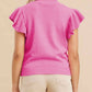 Ribbed Mock Neck Ruffled Short Sleeve Sweater