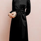 Twist Front Tie Back Long Sleeve Satin Dress