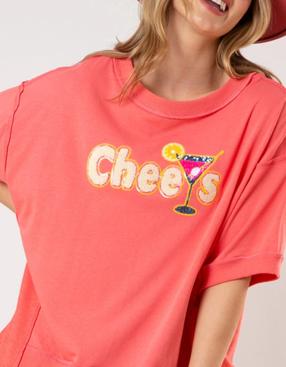 Flamingo Sequined Graphic Drop Shoulder Short Sleeve Top