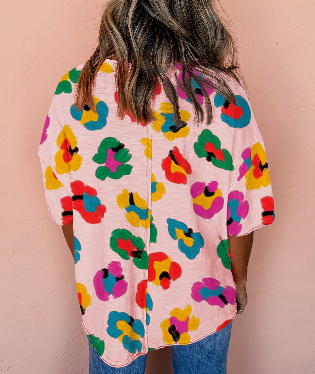 Leopard Drop Shoulder Oversize Tee