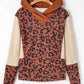 Textured Knit Patchwork Leopard Hoodie