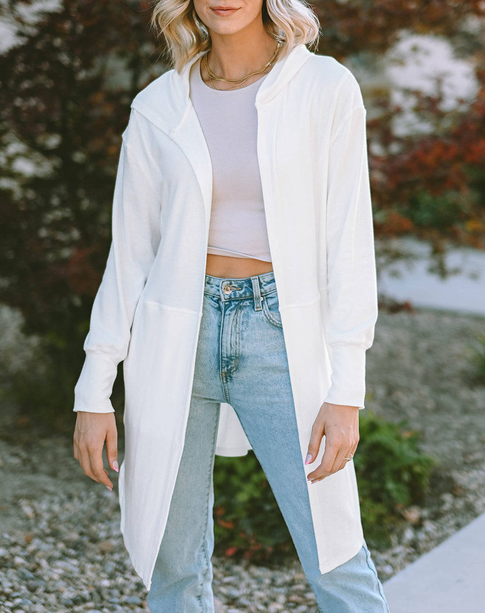 Side Splits Open Front Hooded Cardigan