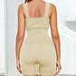 Ribbed Square Neck Padded Sports Romper