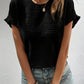 Solid Textured Ruffled Short Sleeve Blouse