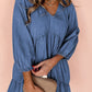 Puff Sleeve V Neck Tiered Ruffled Chambray Mini Dress