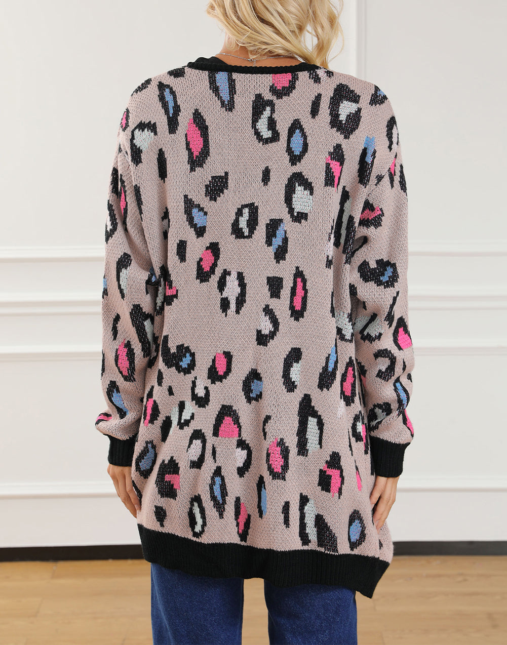 Contrast Trim Pocketed Open Cardigan