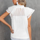 Sheer Ruffle Sleeve Splice Mock Neck Blouse