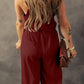 Knotted Straps Button Textured Drawstring Jumpsuit