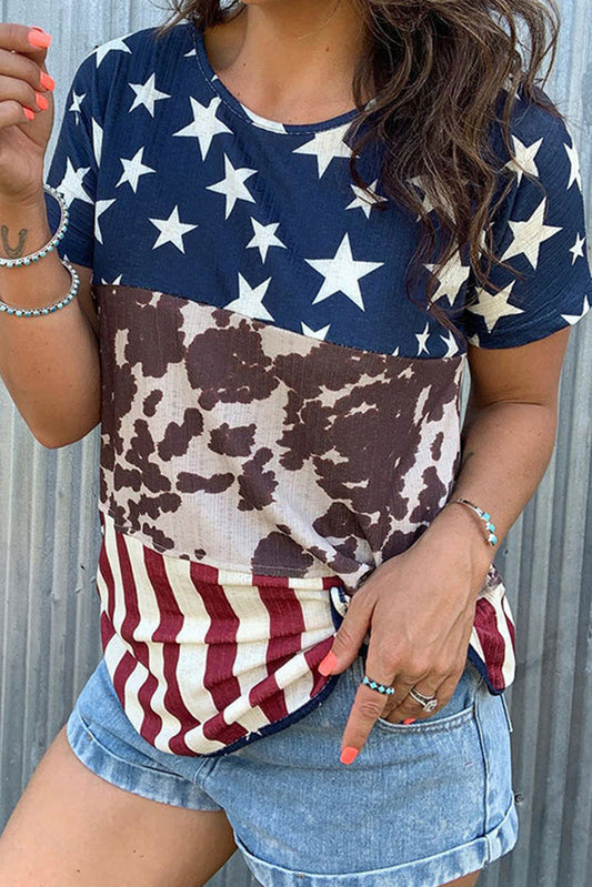 Western Flag Print Patchwork T-shirt