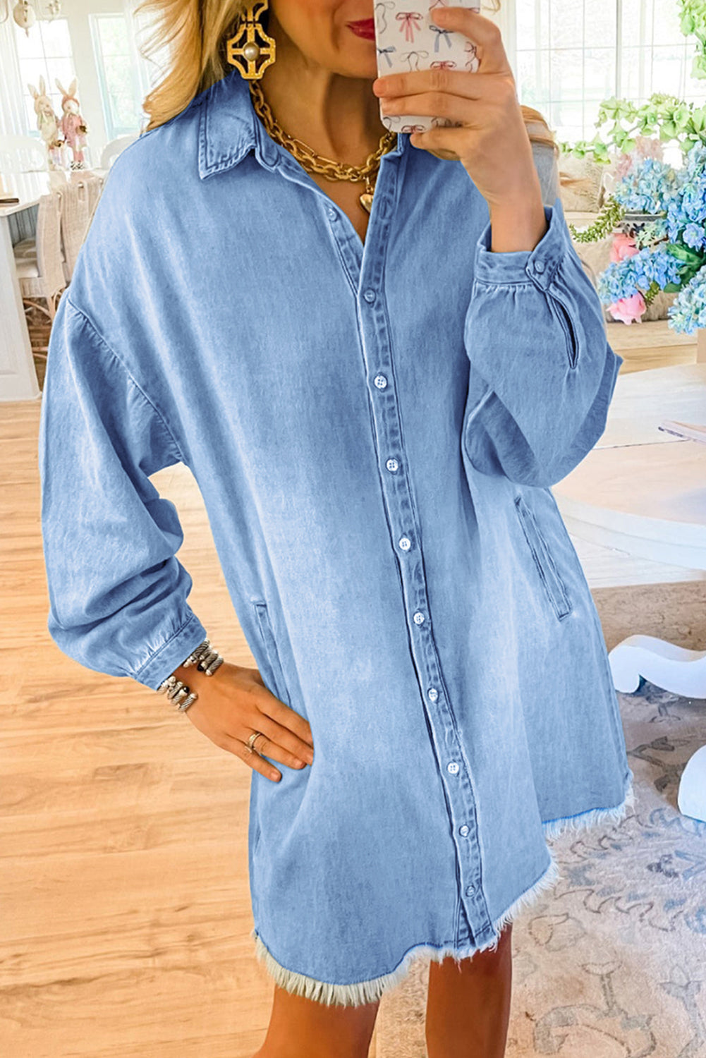 Risen Medium Washed Denim Shirt Dress