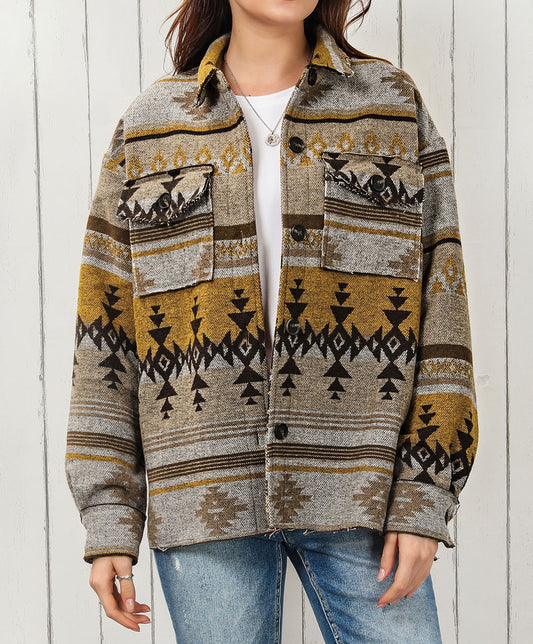 Brown Western Aztec Print Jacket