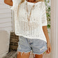 Fishnet Knit Ribbed Round Neck Short Sleeve Sweater Tee
