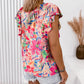 Floral Ruffled Sleeve V Neck Summer Blouse