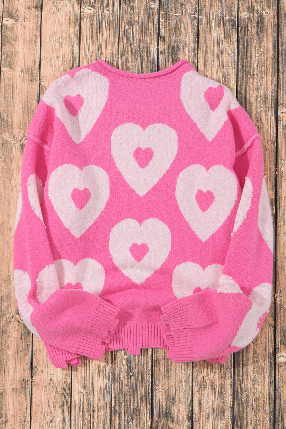 Pearl Beaded Heart Drop Shoulder Sweater