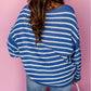 Stripe Drop Shoulder O Neck Plus Size Sweater