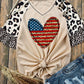 Leopard Patchwork American Flag Heart Print Graphic Tee