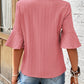 Ruffled Half Sleeve V Neck Textured Top