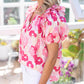Split Neck Ruffled Puff Sleeves Floral Top