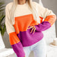 Color Block Drop Shoulder Round Neck Knit Sweater