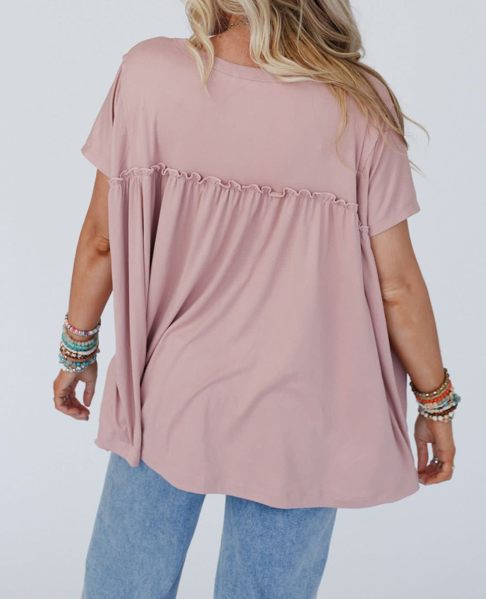 Ruffled Trim Loose Babydoll Tee