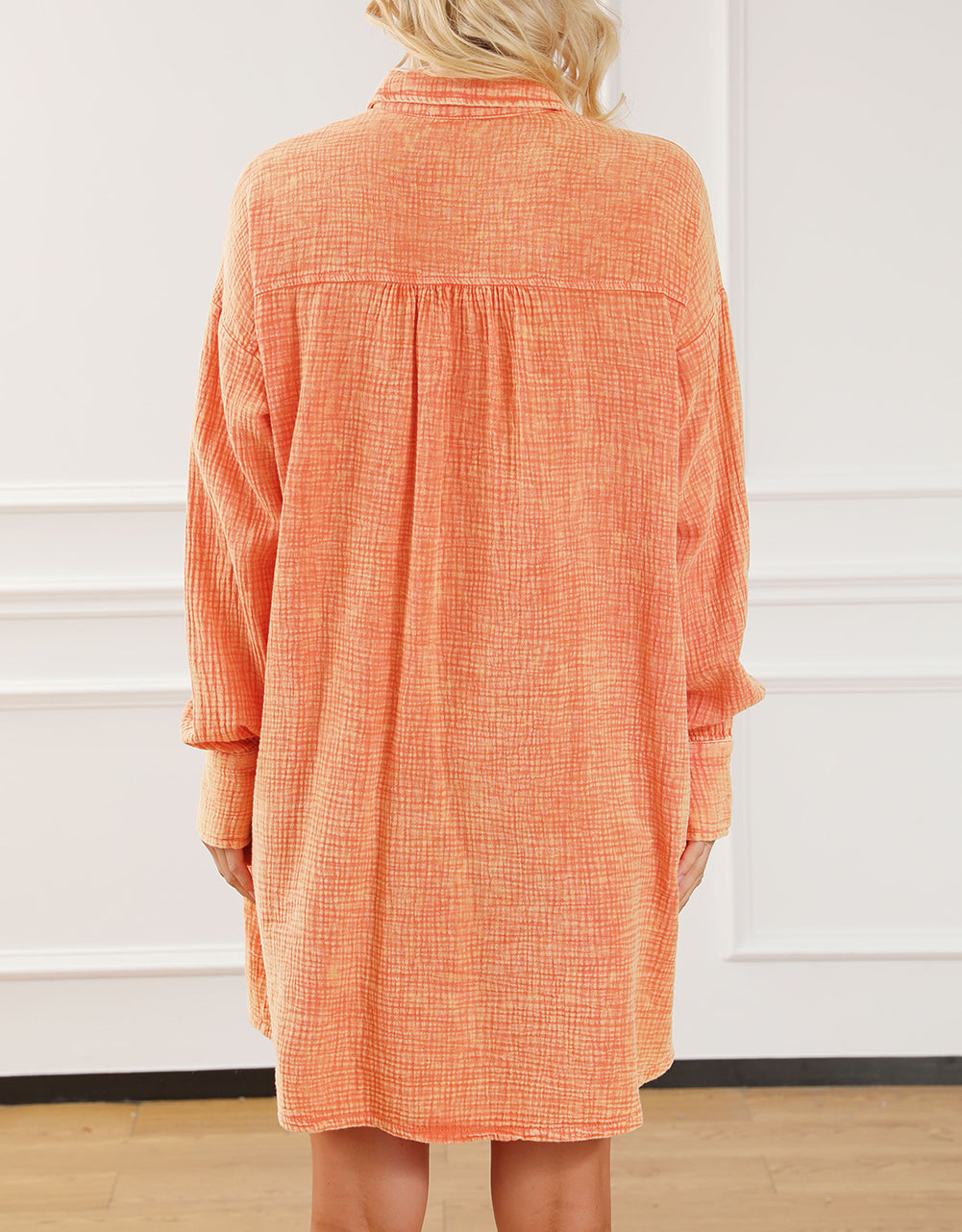 Crinkled Dual Chest Pocket Oversized Shirt Dress