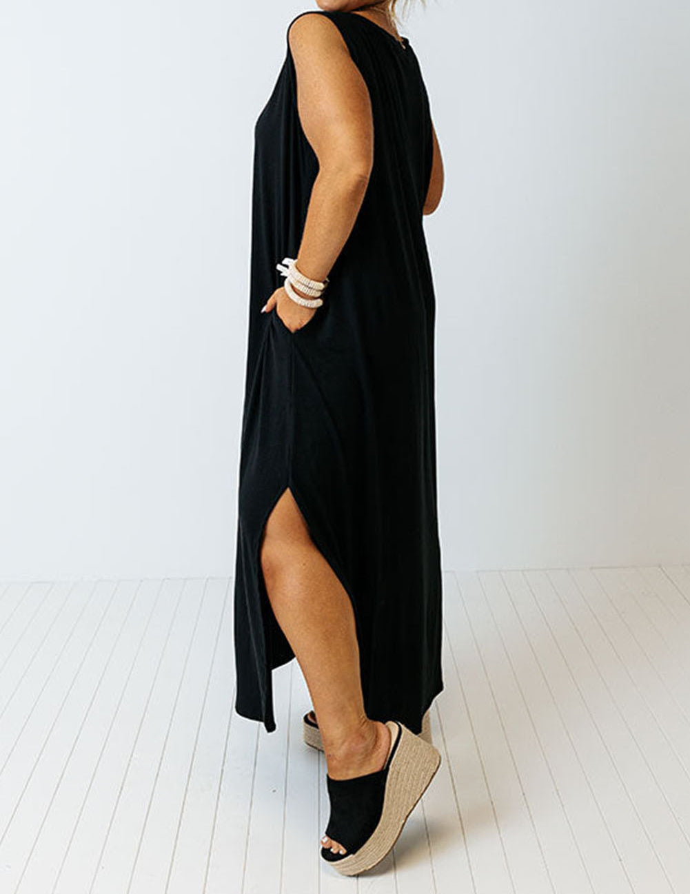 Plus Size Wide Sleeveless Shoulder Straps Maxi Dress
