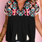 Geometric Embroidered Tassel Tie V Neck Blouse