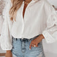 Eyelets Embroidered Puff Sleeve Buttoned Shirt