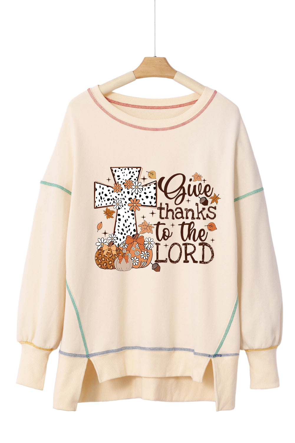 Give Thanks to the LORD Graphic High Low Hem Loose Sweatshirt