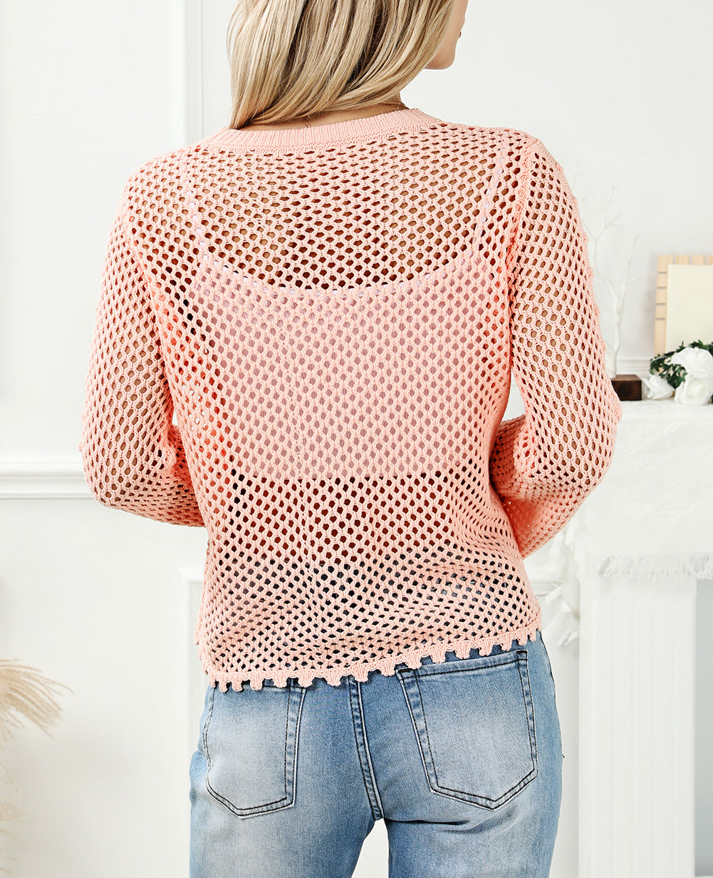 Hollowed Eyelets Knit Bell Sleeve Sweater