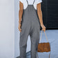 Textured Sleeveless V-Neck Pocketed Casual Jumpsuit