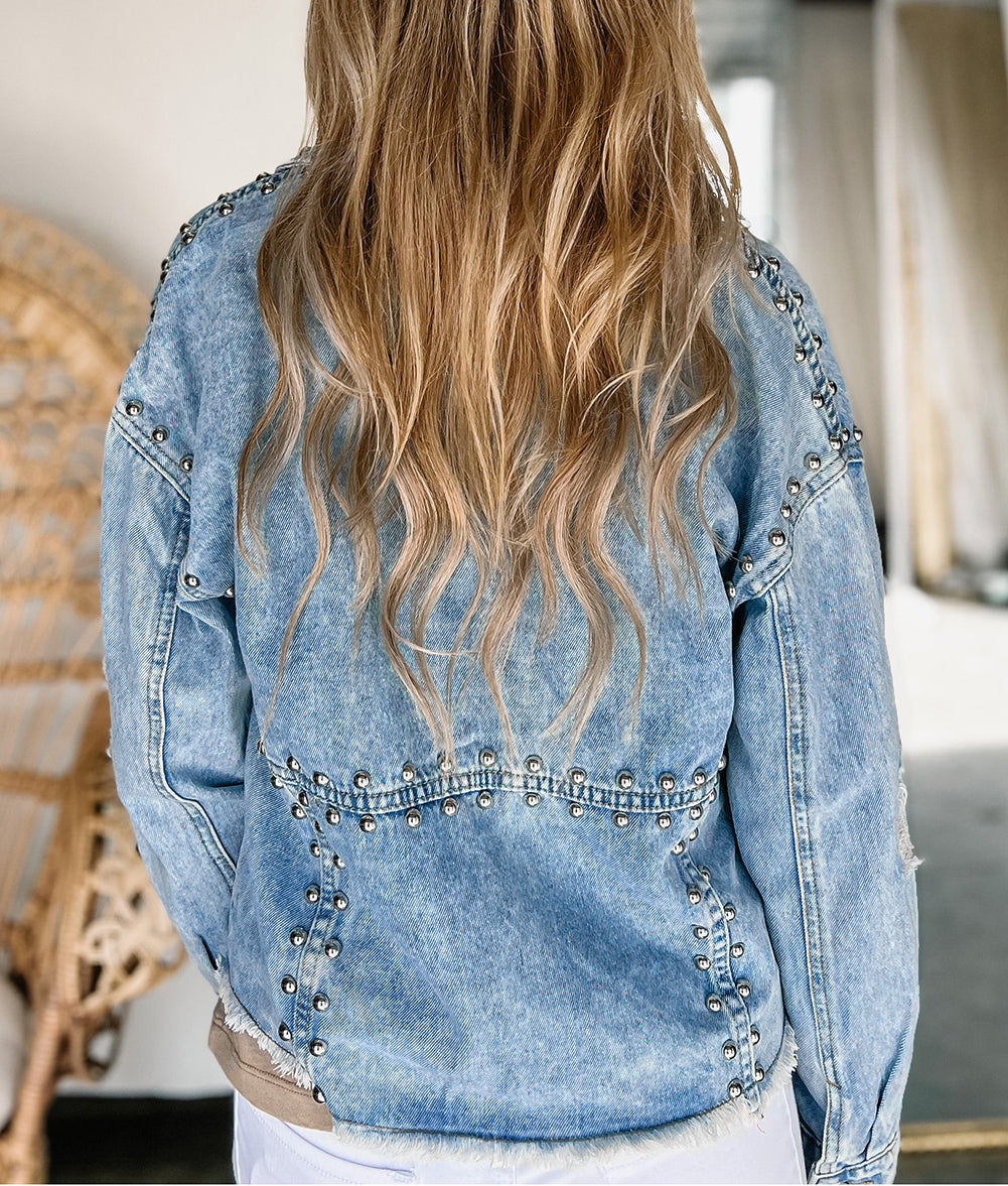 Studded Acid Wash Denim Jacket