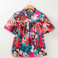 Floral Print Puff Sleeve Notched V Neck Blouse