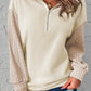 Half Zip Textured Patchwork Sleeve Drop Shoulder Sweatshirt