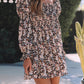 Floral Puff Sleeve Square Neck Smocked Pleated Dress