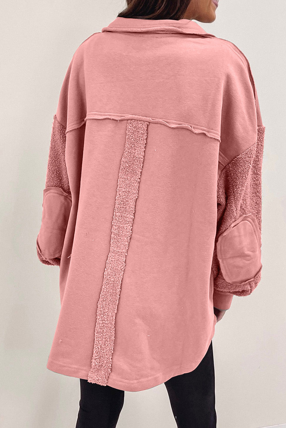 Exposed Seam Elbow Patch Oversized Shacket