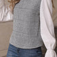 Frill Neck Contrast Flounce Sleeve Tweed Top