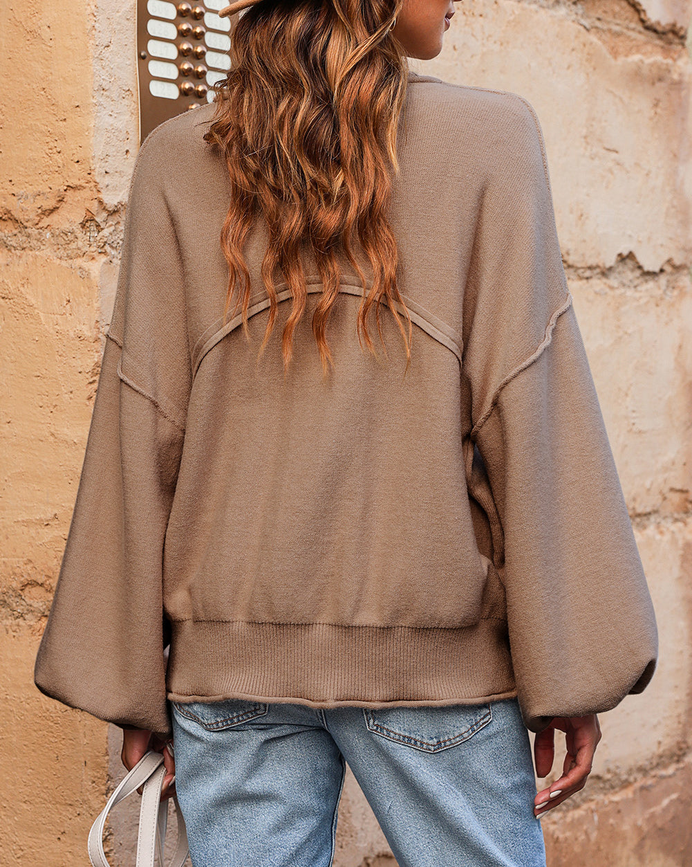 Raw Edge Patch Pocket Exposed Seam Loose Sweater