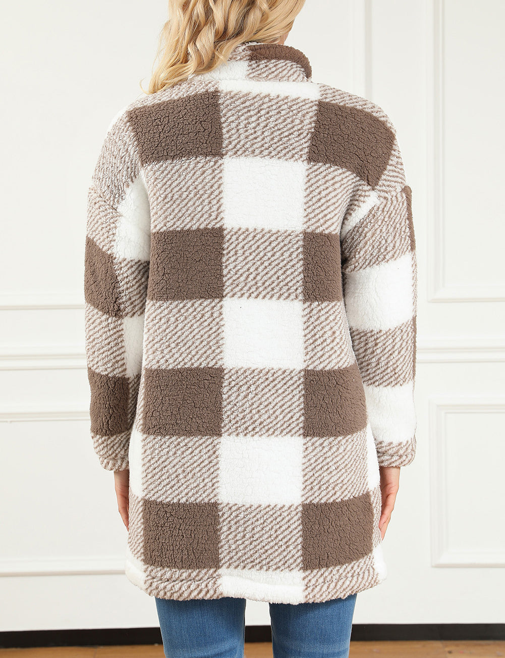 Fuzzy Plaid Flap Button Up Midi Coat