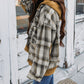 Plaid Patch Hooded Frayed Snap Button Jacket