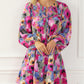 Floral Tie Neck Bubble Sleeve Shift Dress