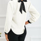 Color Block Bow Back Mock Neck Blouse