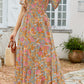 Vintage Floral Smocked Bodice Flare Sleeve Tiered Long Dress