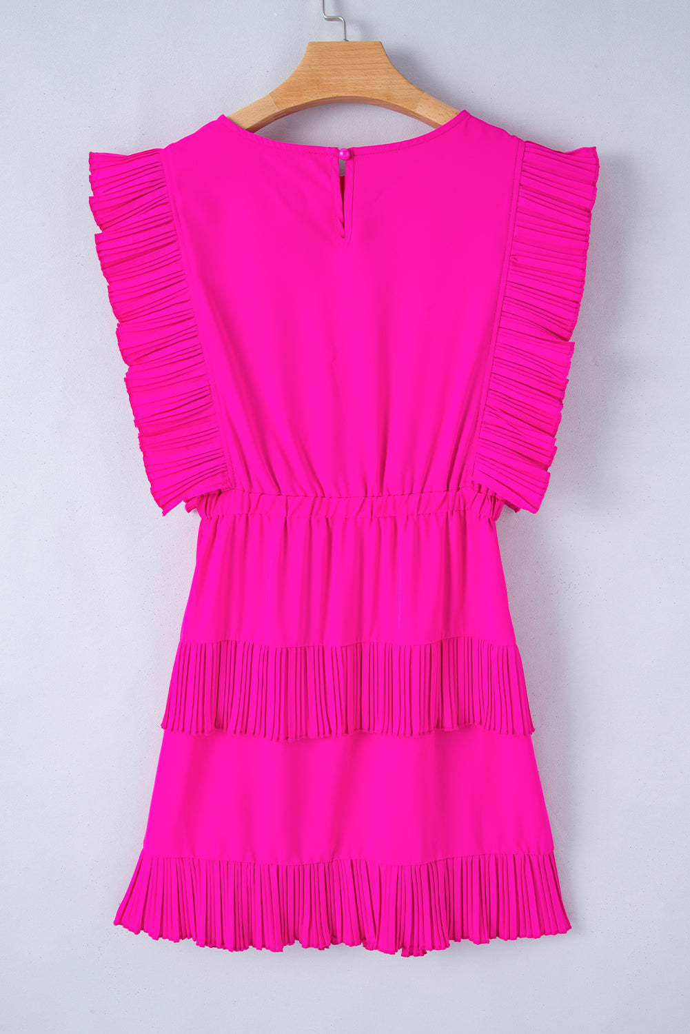 Solid Color Pleated Layered Flutter Mini Dress