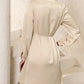 Lace Trim V Neck Tie Waist Long Sleeve Dress