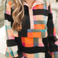 Plus Size Checkered Print Sherpa Henley Sweatshirt