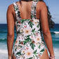 Floral Print Ruched Straps One Piece Swimsuit