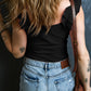 Ruffled Wide Straps Slim Tank Top