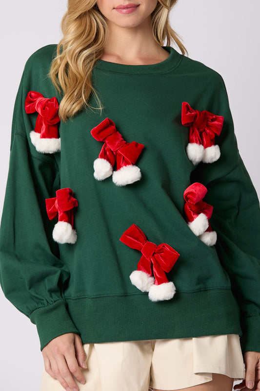 Christmas Bowknot Decor Crewneck Pullover Sweatshirt