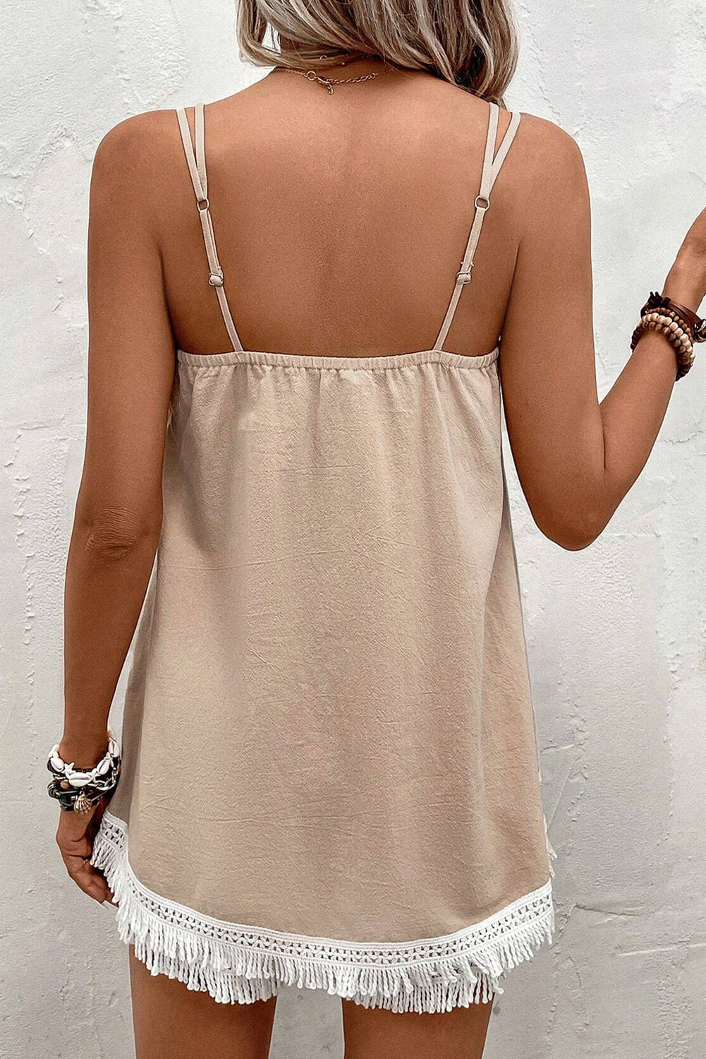 Fringe Crochet Double Strap Tank Top and Shorts Set